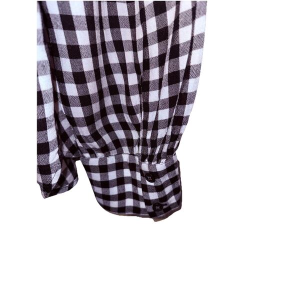 LOFT Women’s Sz L Black/White Check 100% Rayon Long Sleeve Keyhole Blouse - Picture 6 of 11